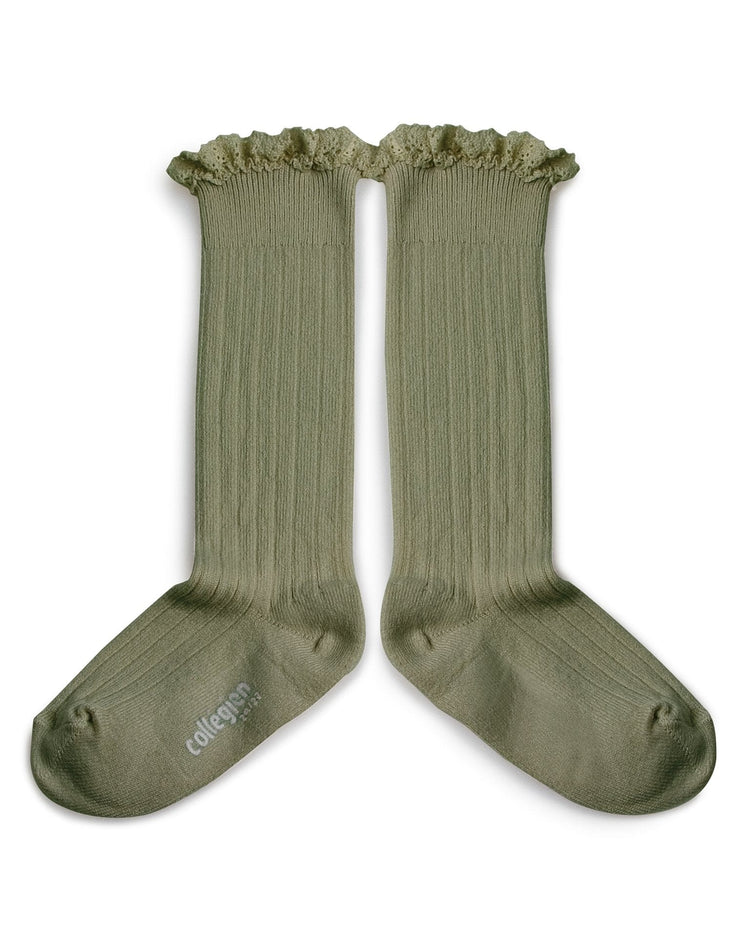 Little collegien accessories lace trim knee highs in sauge