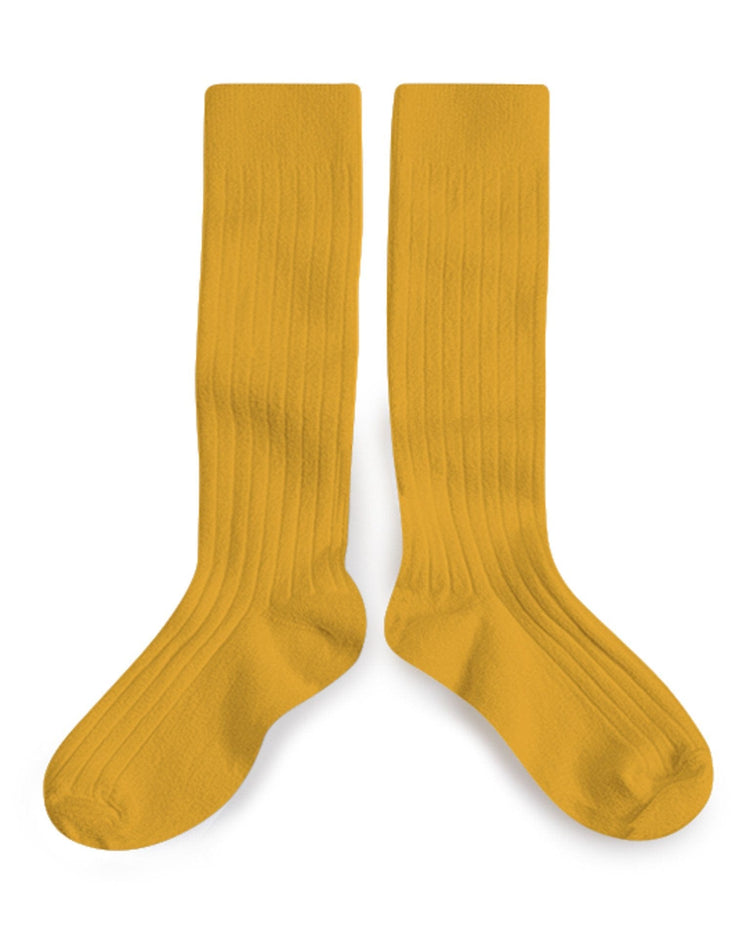 Little collegien accessories plain ribbed knee high socks in curcuma