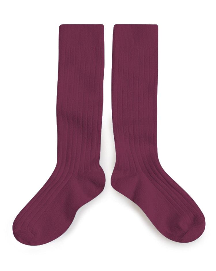 Little collegien accessories plain ribbed knee high socks in framboise