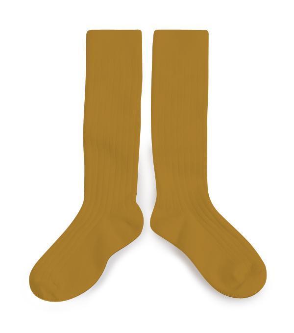 Little collegien accessories 18/20 ribbed knee high socks in moutarde de dijon