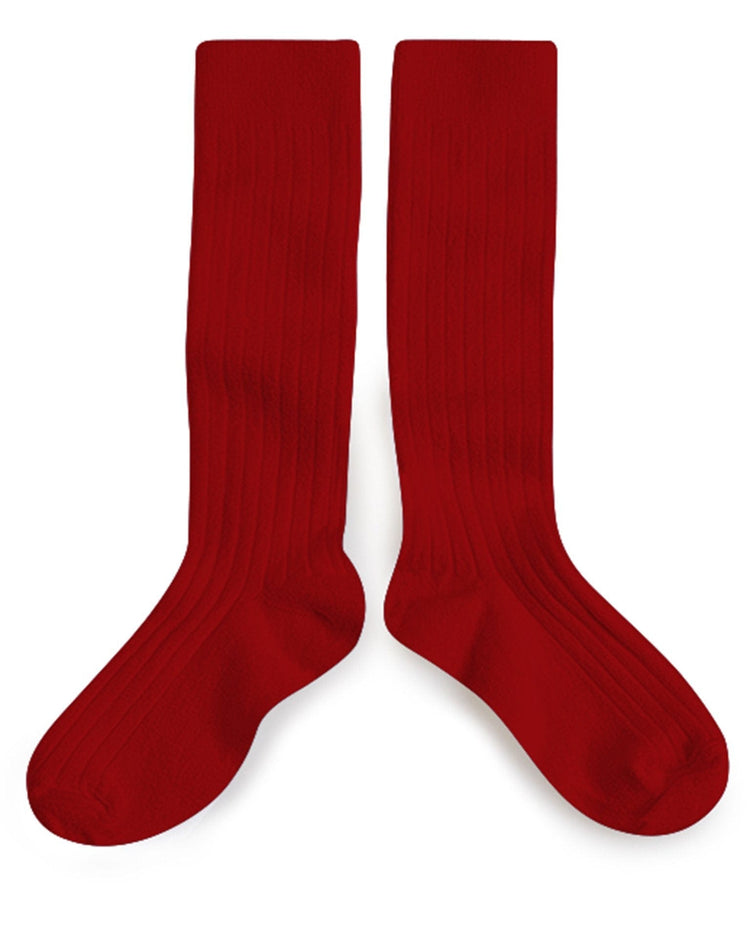 Little collegien accessories ribbed knee high socks in rouge carmin