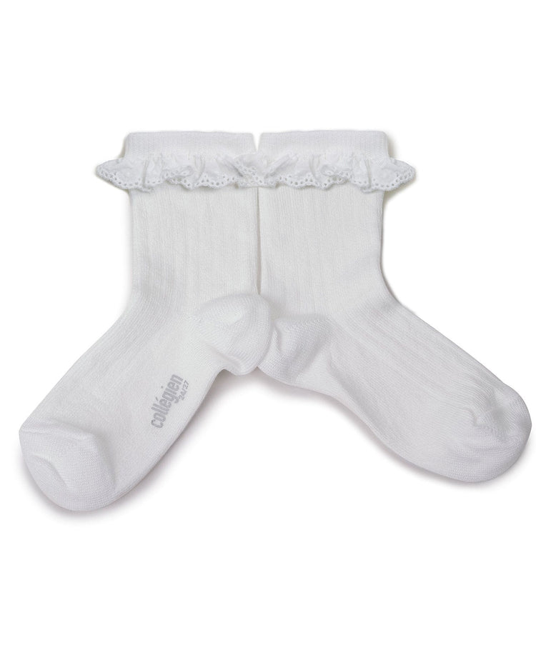 Little collegien accessories ribbed ruffle socks in blanc neige