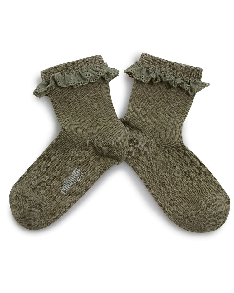 Little collegien accessories ribbed ruffle socks in sauge