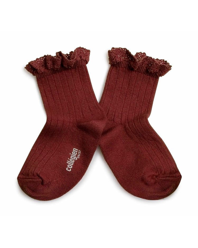 Little collegien accessories ruffle trim ankle socks in châtaigne