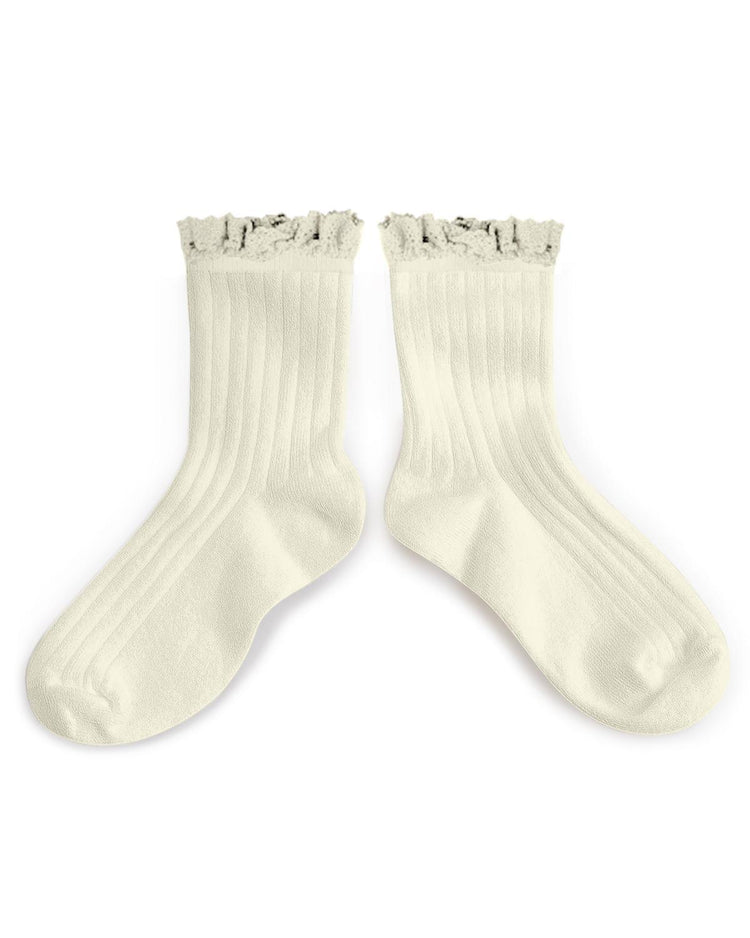 Little collegien accessories ruffle trim ankle socks in doux agneaux