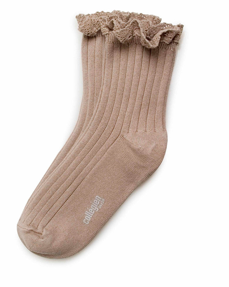 Little collegien accessories ruffle trim ankle socks in petite taupe