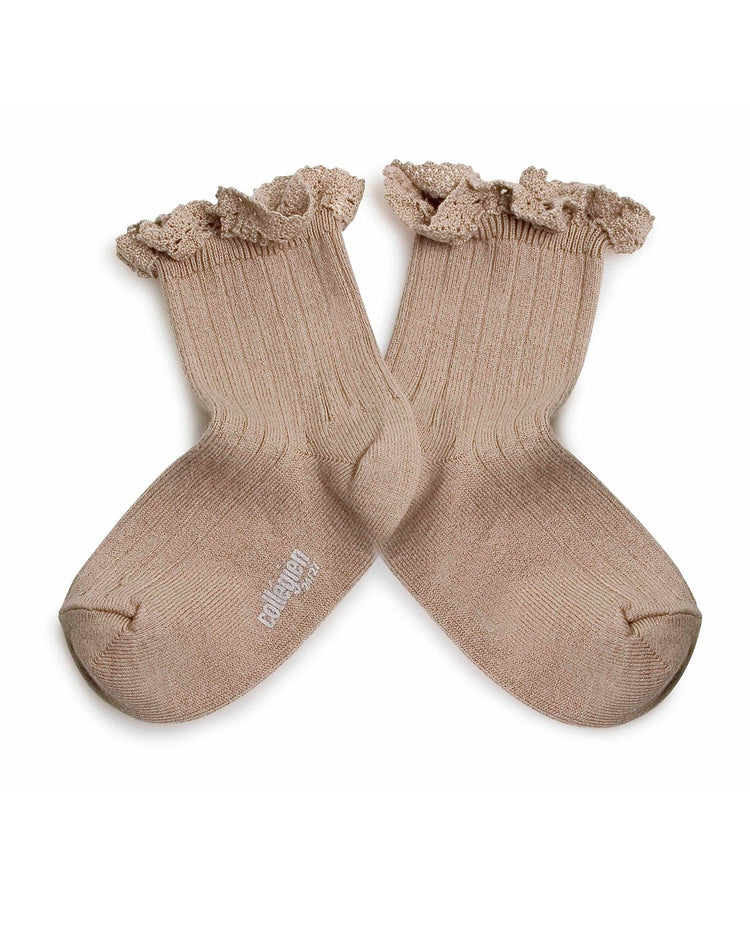 Little collegien accessories ruffle trim ankle socks in petite taupe