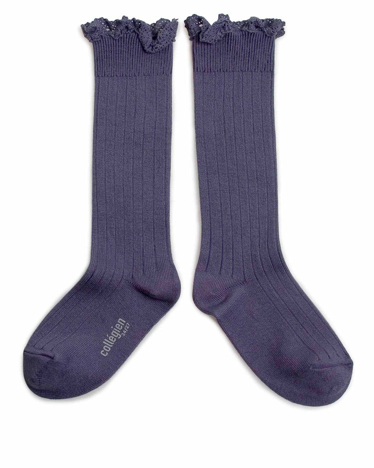 Little collegien accessories ruffle trim knee high socks in fleur de lavande