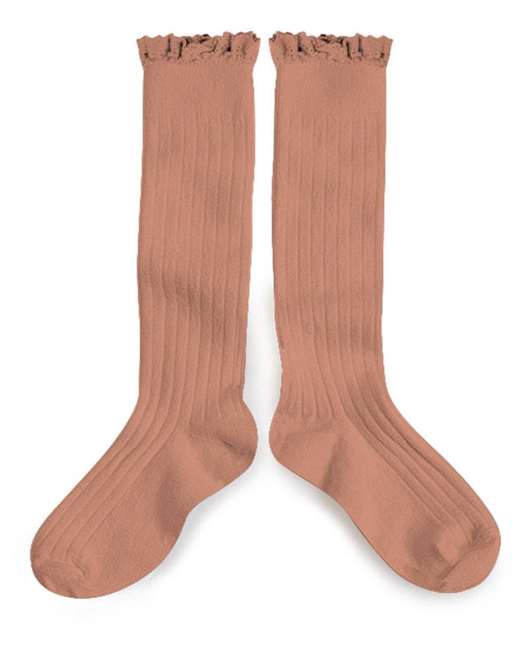 Little collegien accessories ruffle trim knee socks in bois de rose