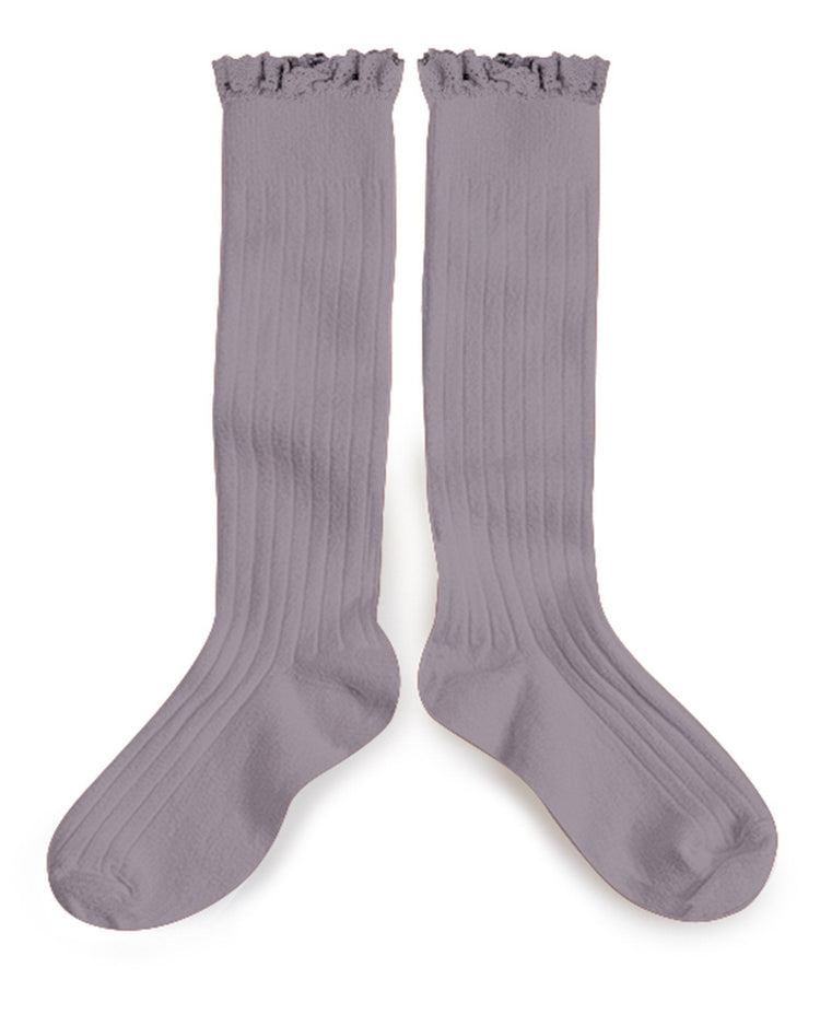 Little collegien accessories ruffle trim knee socks in glycine du japon