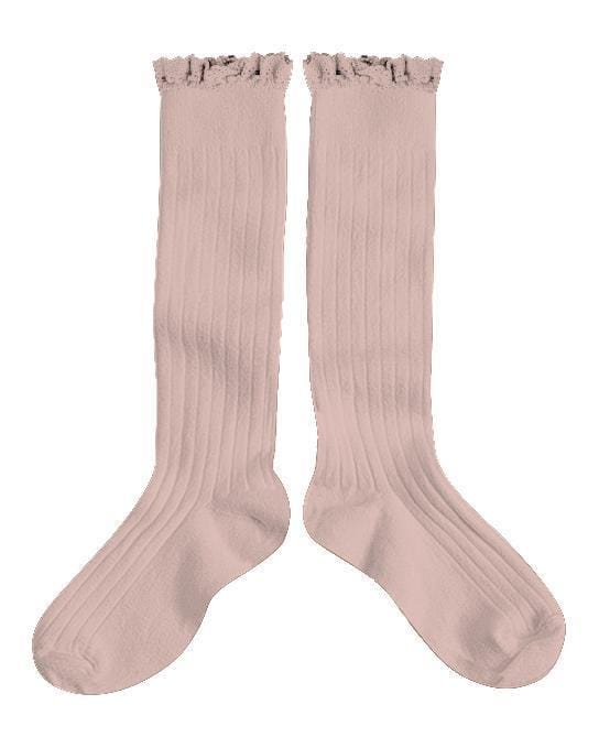 Little collegien accessories 18/20 ruffle trim knee socks in vieux rose