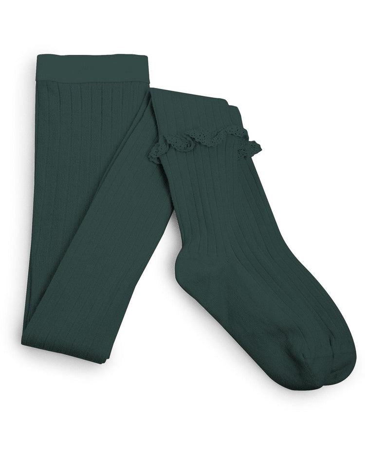Little collegien accessories ruffle trim ribbed tights in fond marin