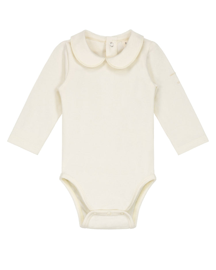 Little gray label baby girl baby collar onesie in cream