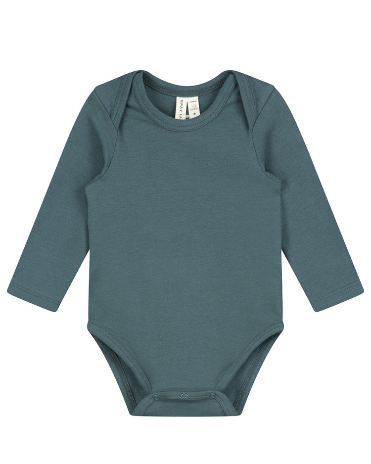Little gray label baby boy baby long sleeve onesie in blue grey