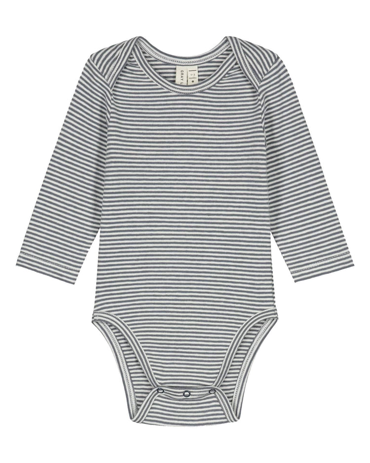 Little gray label layette baby long sleeve onesie in blue grey + cream