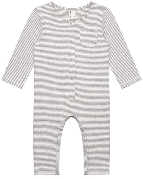 baby long sleeve playsuit in grey melange + cream
