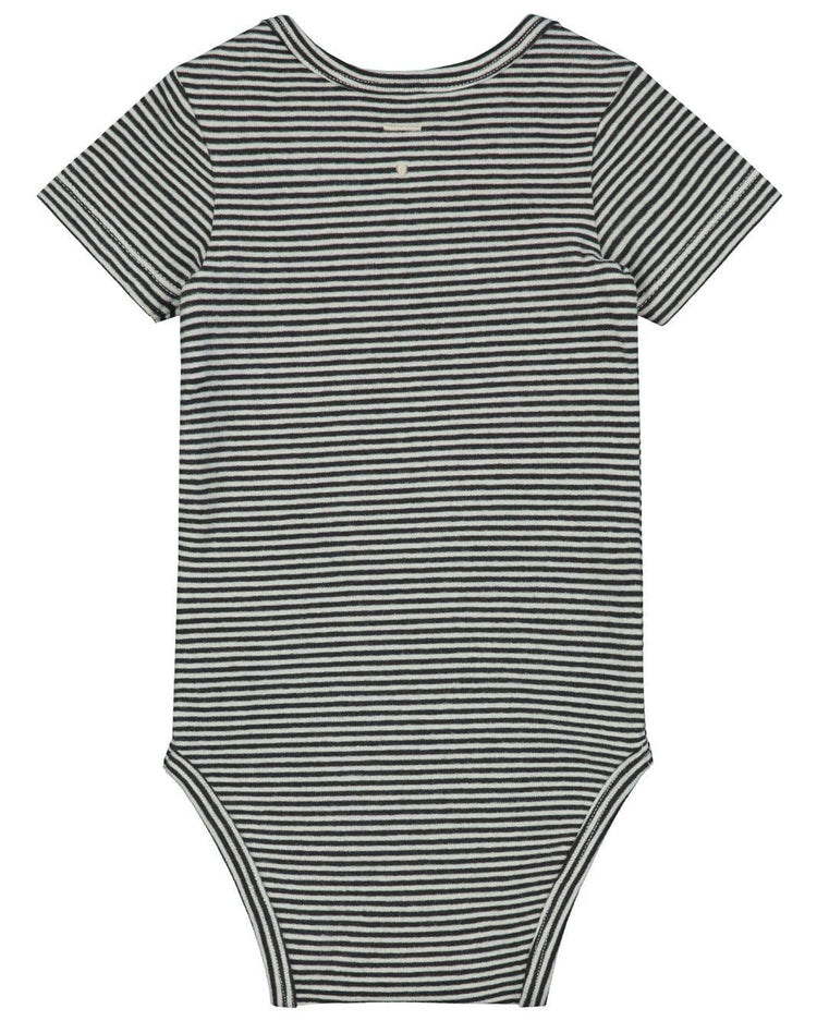 Little gray label baby boy baby onesie in nearly black + cream
