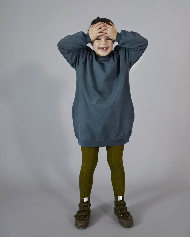 Little gray label kids dropped shoulder dress in blue grey