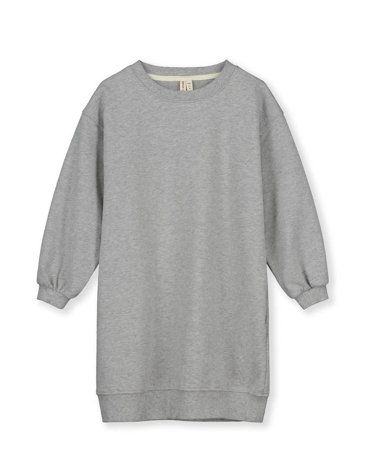 Little gray label kids dropped shoulder dress in grey melange