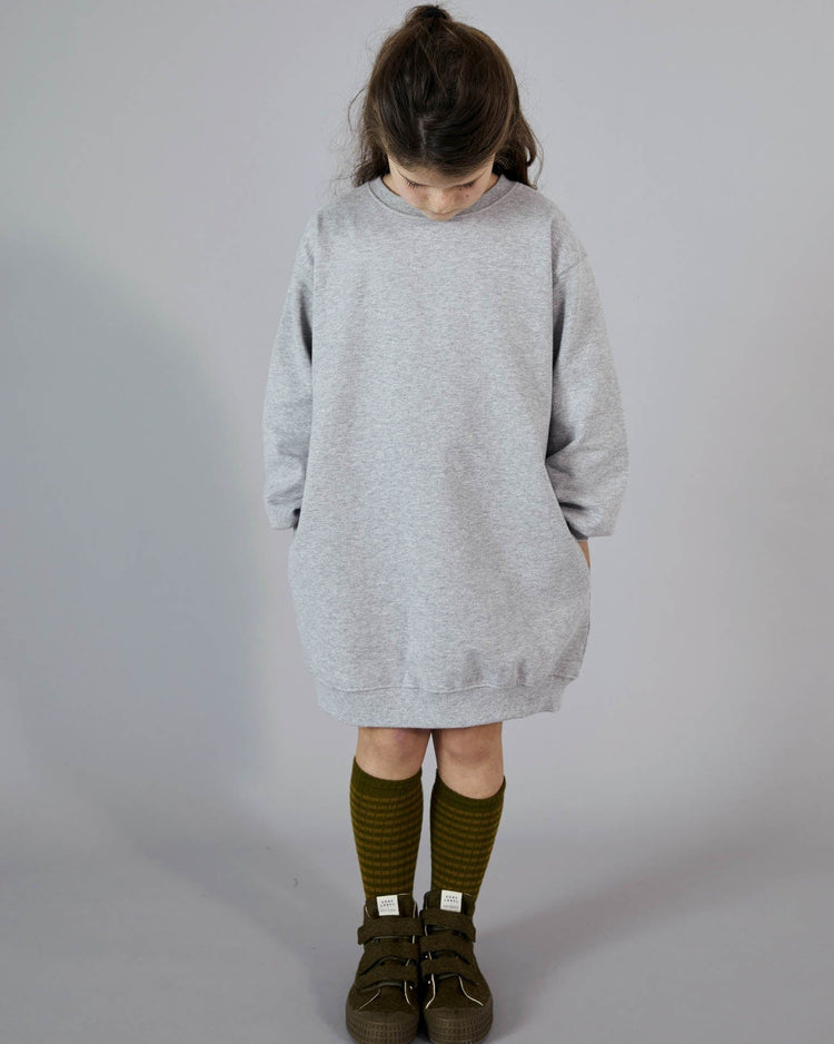Little gray label kids dropped shoulder dress in grey melange