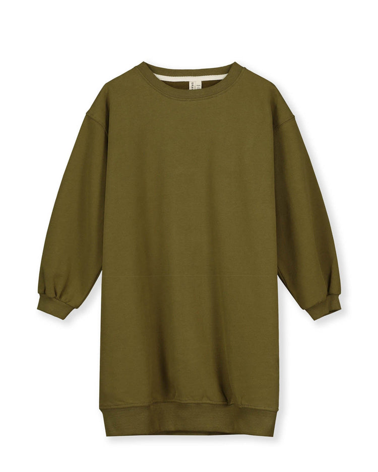 Little gray label kids dropped shoulder dress in olive green