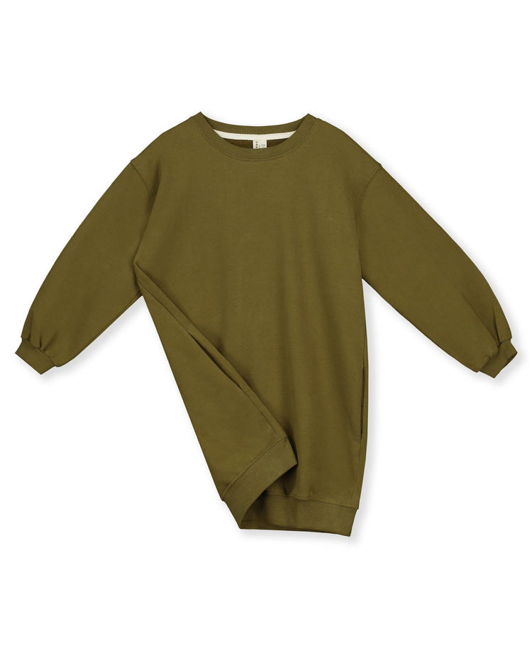 Little gray label kids dropped shoulder dress in olive green