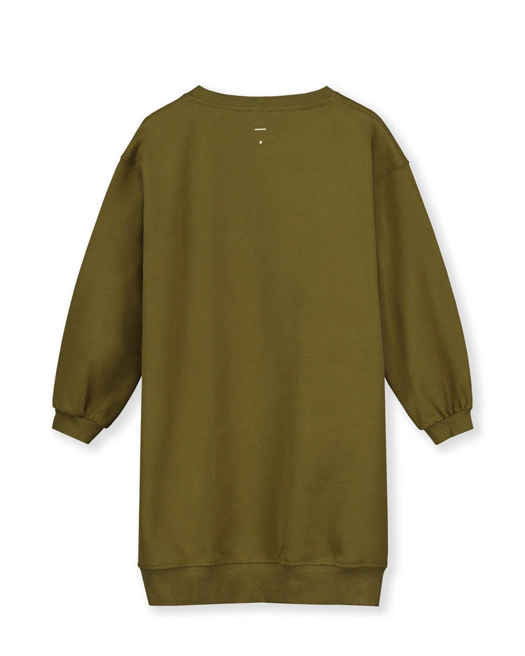Little gray label kids dropped shoulder dress in olive green