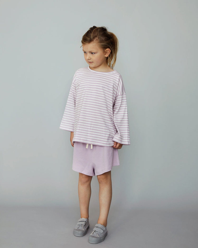 Little gray label girl dropped shoulder tee in purple haze + off white