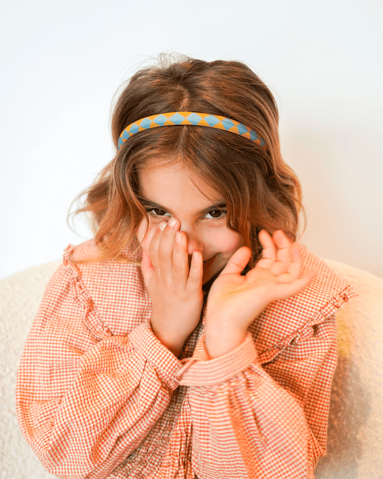 Little grech + co accessories set of headbands in laguna checks + wheat