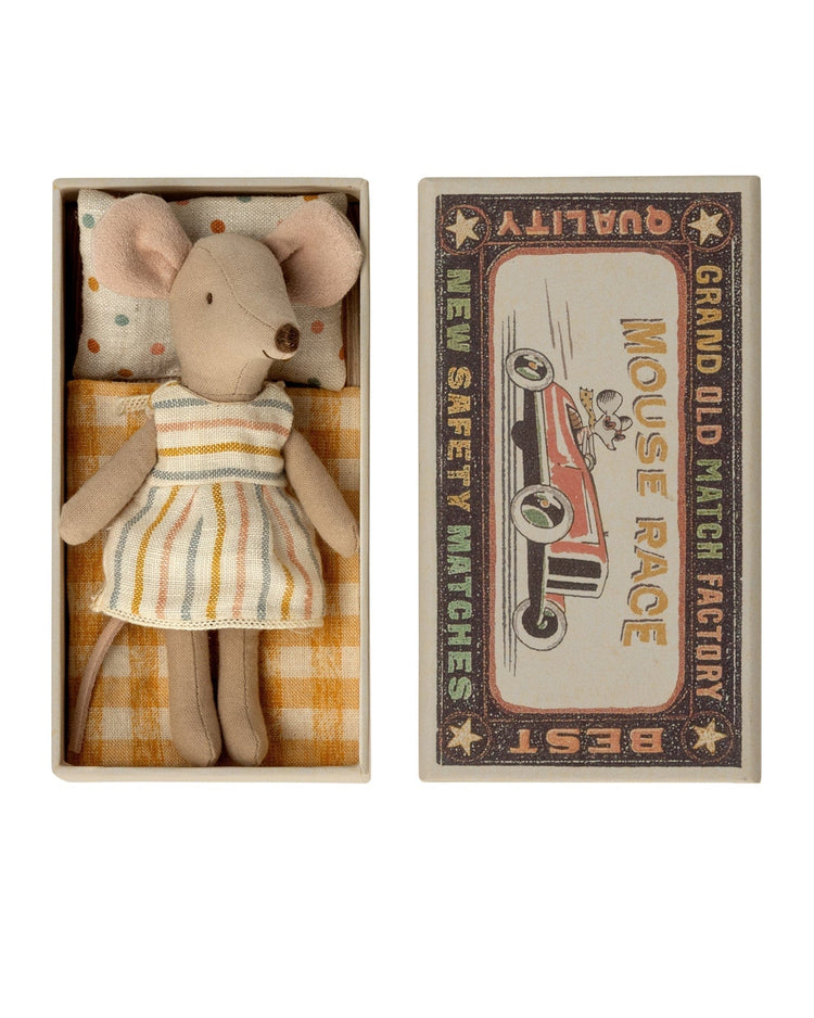 Little maileg play big sister mouse in matchbox stripe summer dress