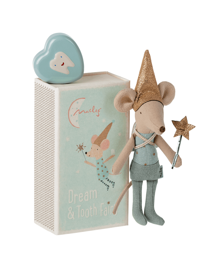 maileg tooth fairy mouse in matchbox in blue play Little