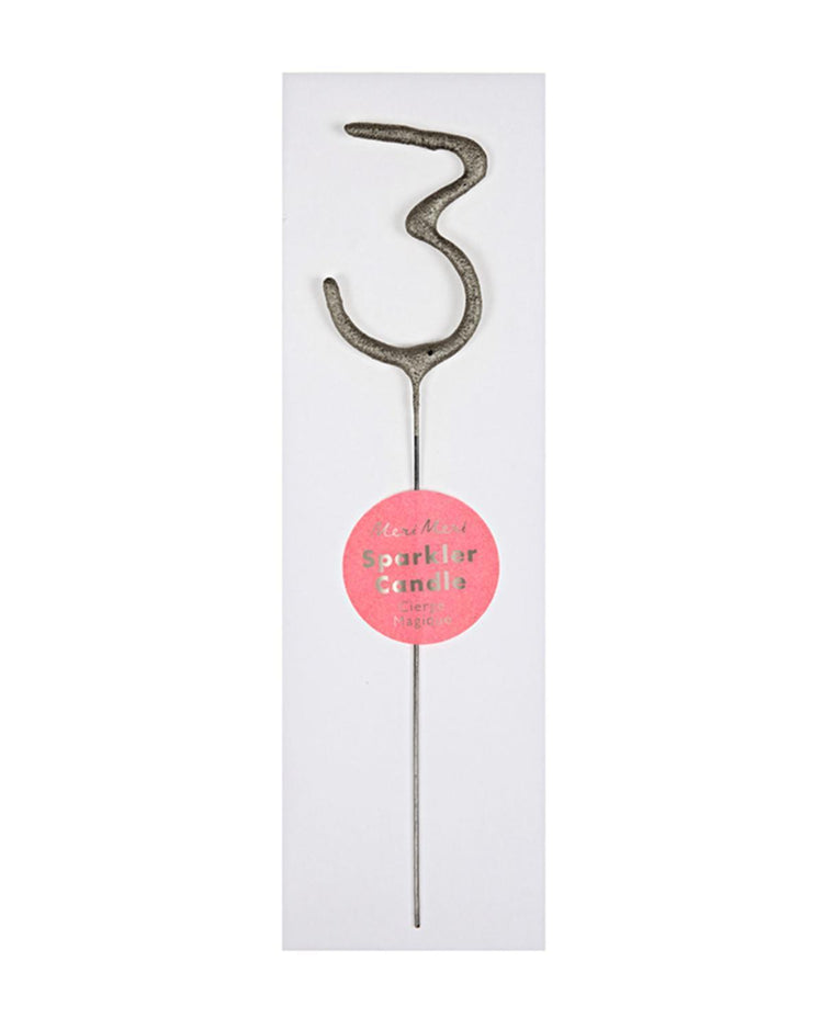Little meri meri paper+party #3 sparkler in silver