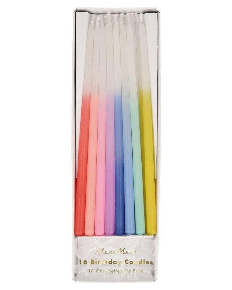 meri meri dipped tapered candles in rainbow party Little