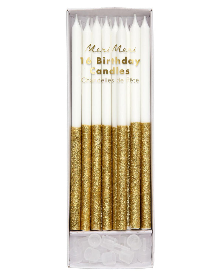 Little meri meri paper+party gold glitter dipped candles