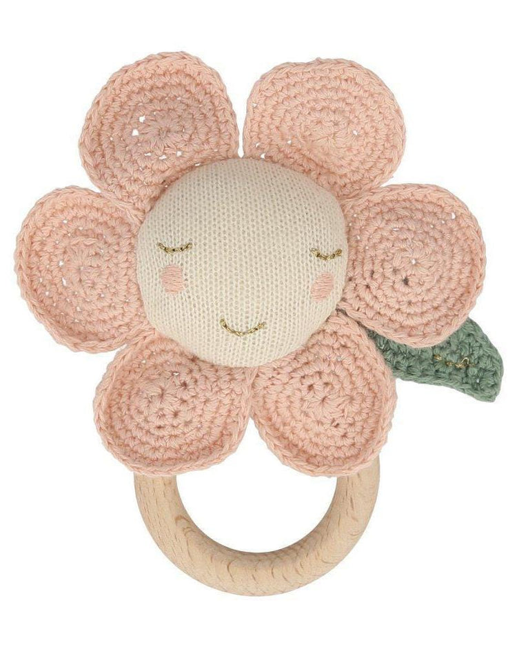 peach daisy baby rattle