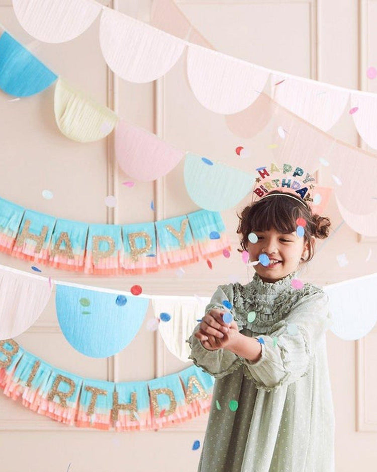 Little meri meri paper + party rainbow happy birthday fringe garland