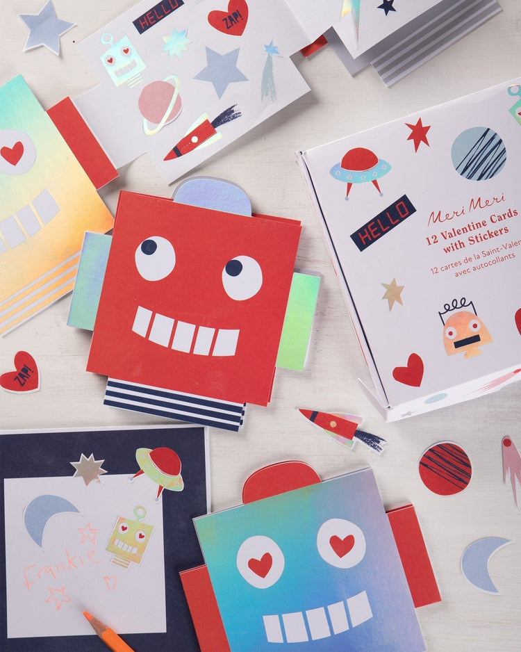 Little meri meri paper + party robot concertina valentine cards + stickers