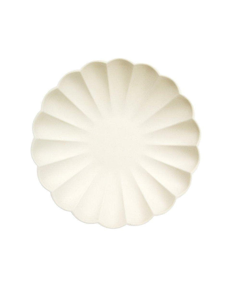 White, eco-friendly meri meri bamboo plate on a plain background.