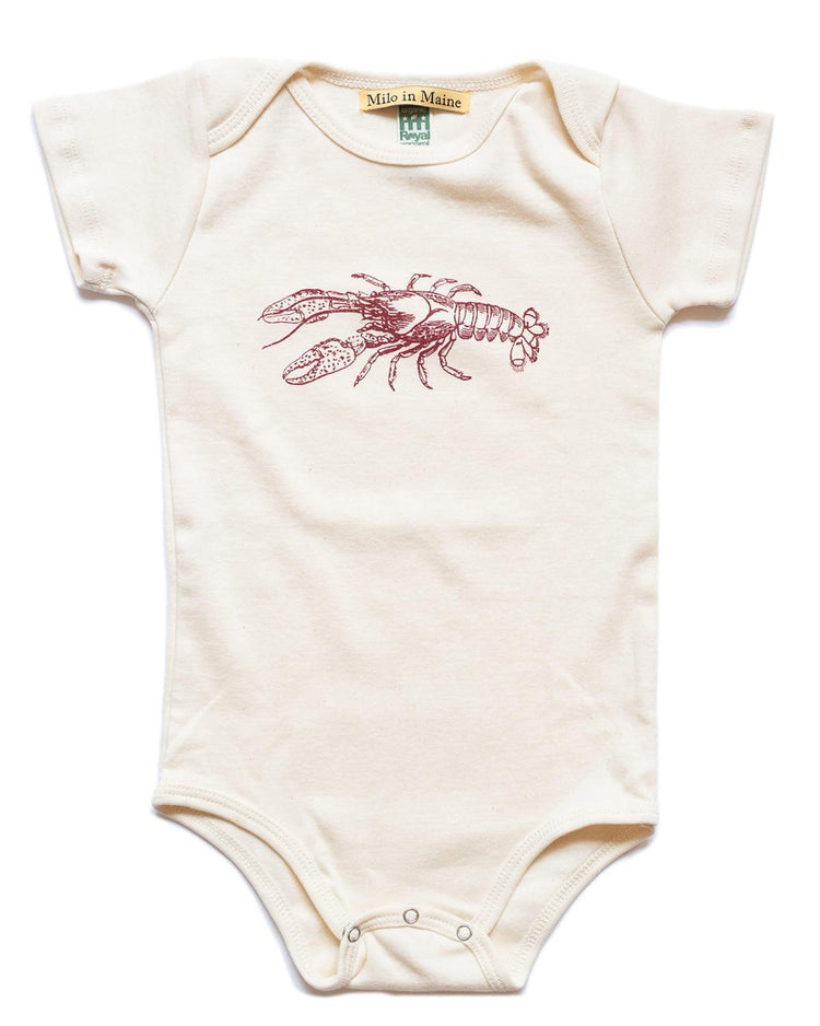Little milo in maine baby boy 3-6 lobster onesie in natural + red