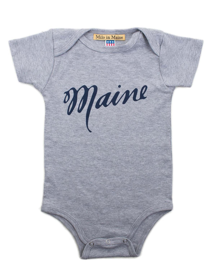 Little milo in maine baby boy maine onesie in grey + navy