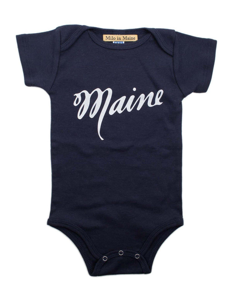 Little milo in maine baby boy 3-6 maine onesie in navy + white