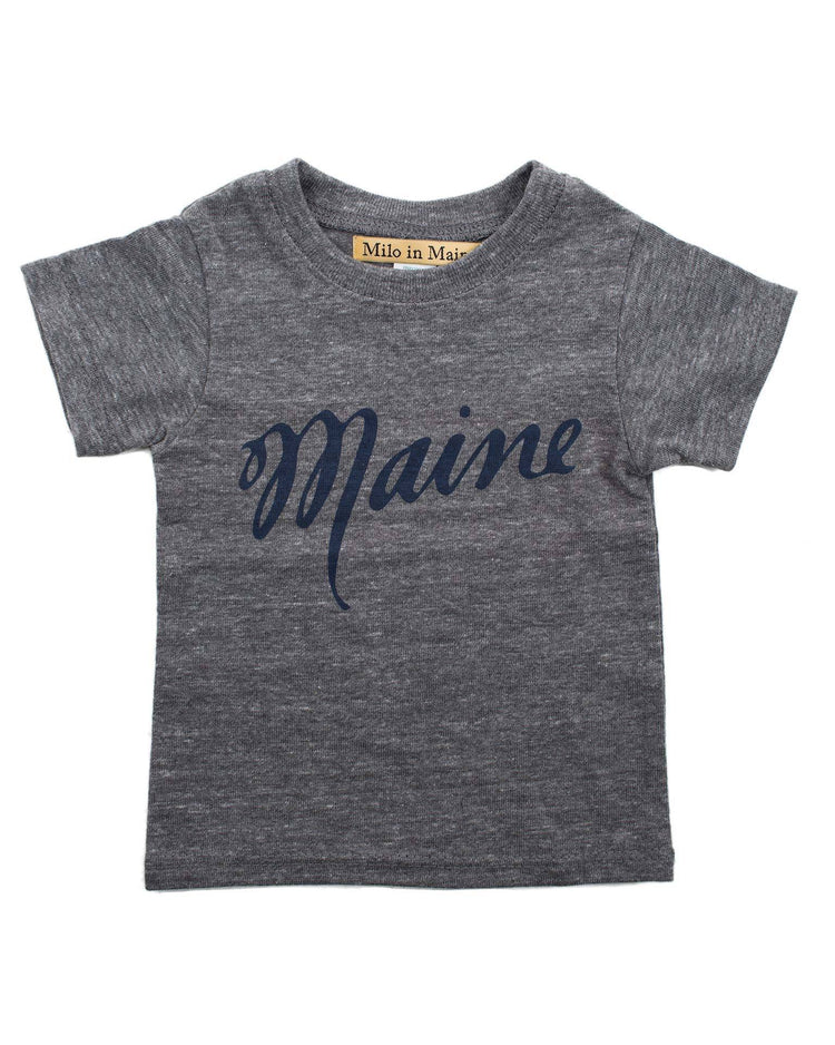 Little milo in maine boy maine tee in grey + navy