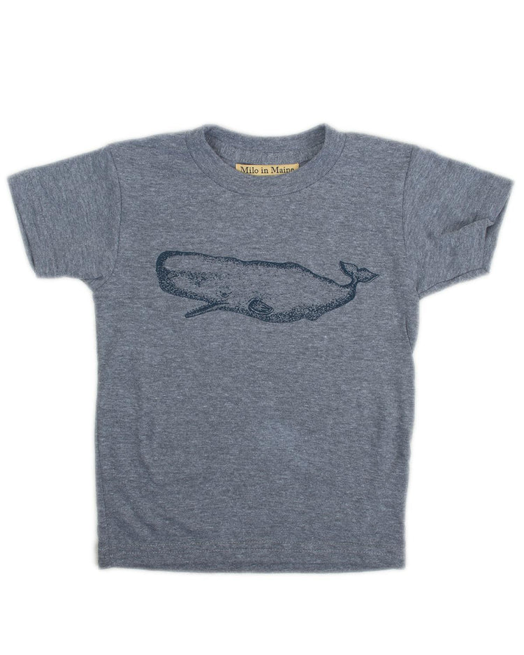 Little milo in maine baby boy 3-6 whale baby tee in grey + navy