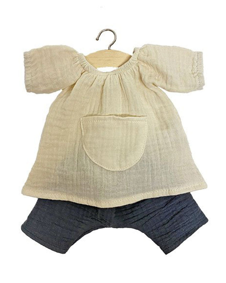 Little minikane play jeanne + pants gauze set in écru + gris anthracite