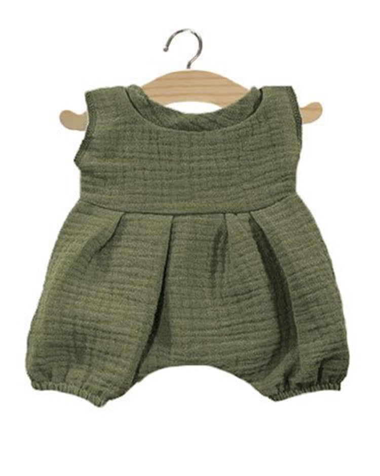 Little minikane play noa double cotton gauze romper in vert olive