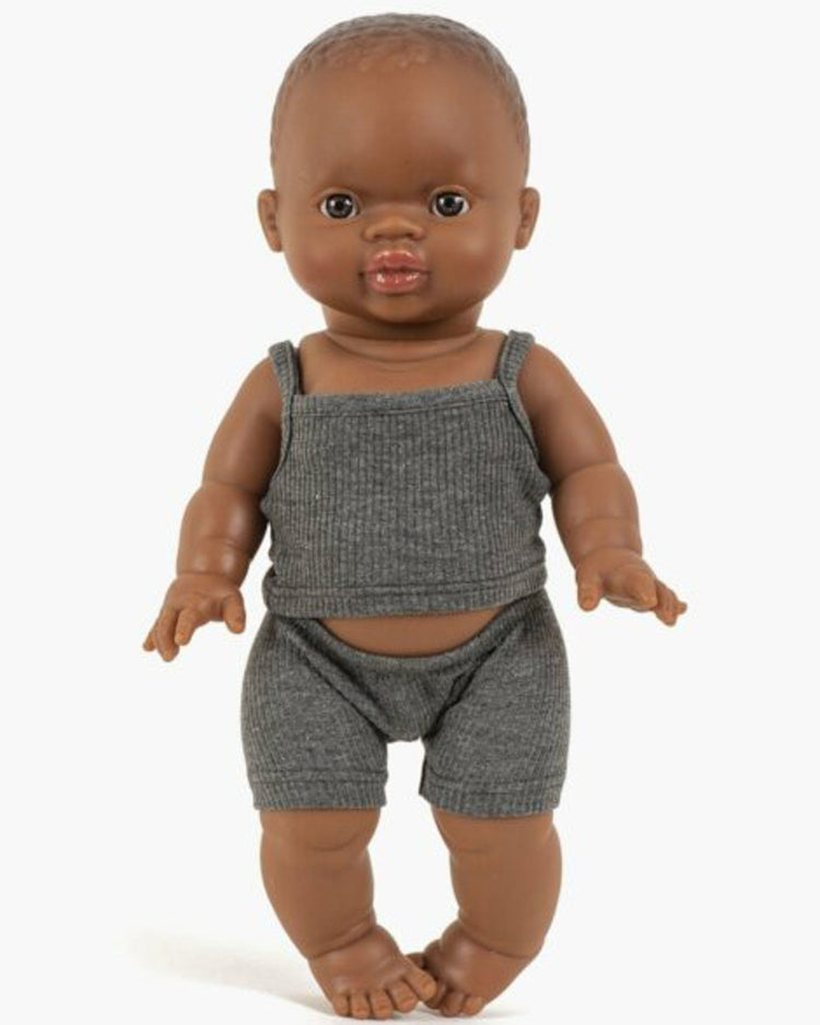 Little minikane play ribbed tank + shorts in gris anthracite