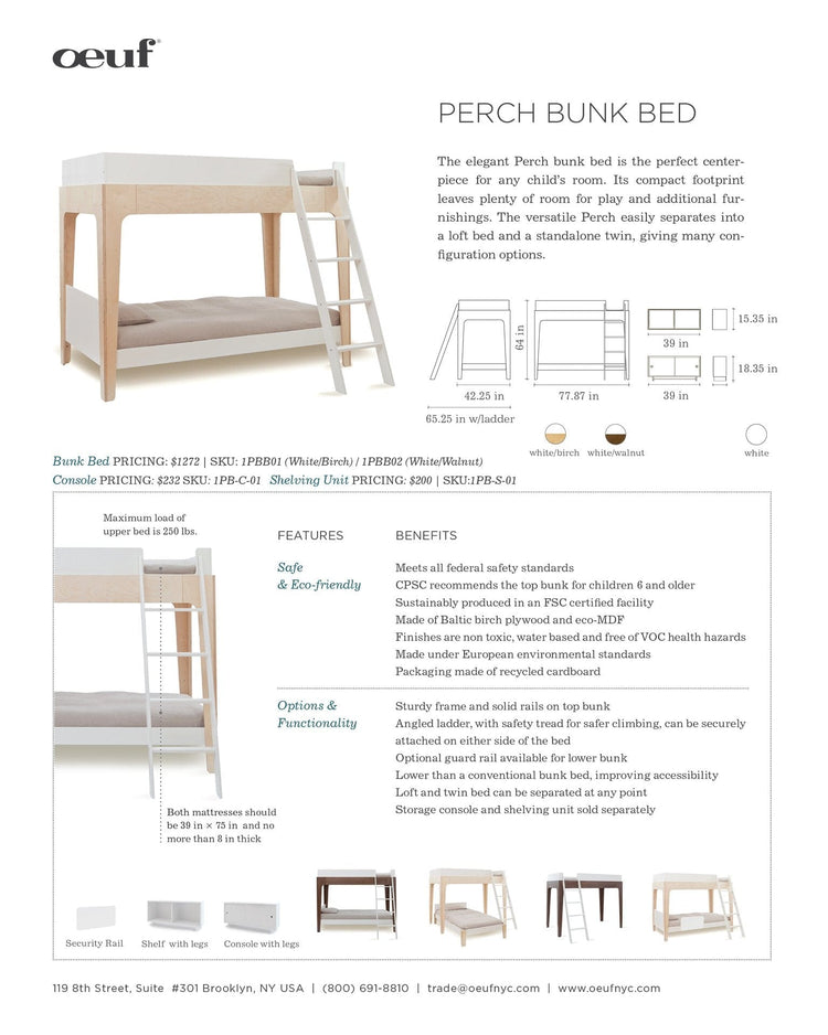 Little oeuf room perch loft twin bed in walnut