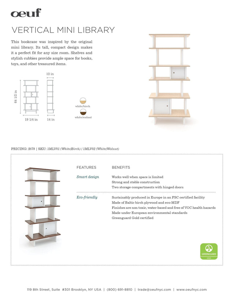 Little oeuf room vertical mini library in walnut
