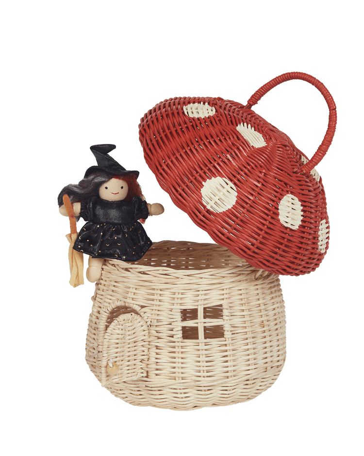 Little olli ella room rattan mushroom basket in red