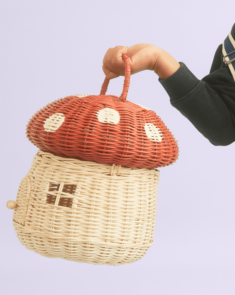 Little olli ella room rattan mushroom basket in red